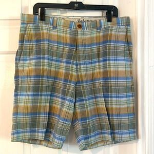 Men’s Tommy Bahama Linen Tencel Lyocell Plaid Bermuda Casual Walking Shorts